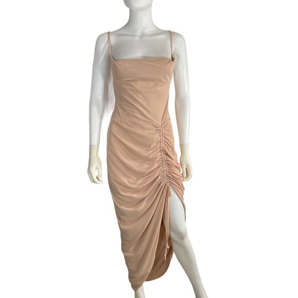 PrettyLittleThing Nude Maternity Ruched Side Split Midi Dress Size 8 - Picture 4 of 10